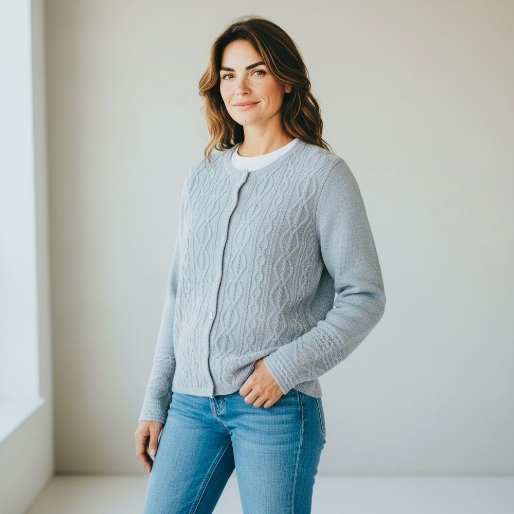 Irelandeye Gray Cable Knit Women's Sweater wool/cashmere side small